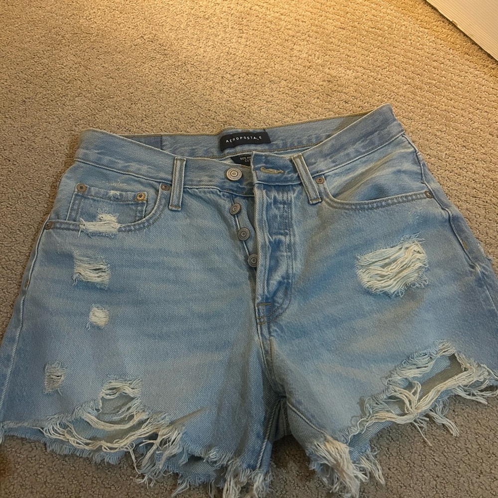 Aeropostale 90s High Rise Distressed Jean Shorts
